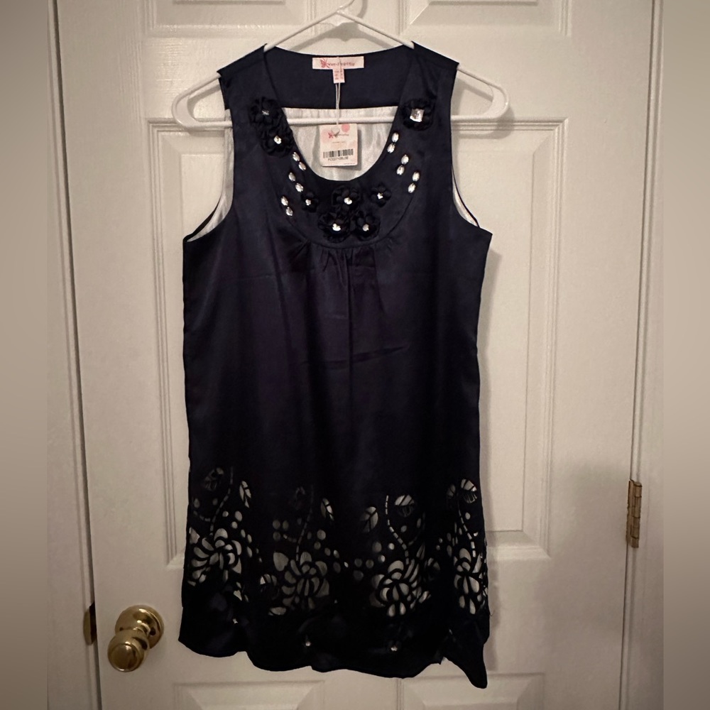 Navy blue shiny cut out bling mini dress